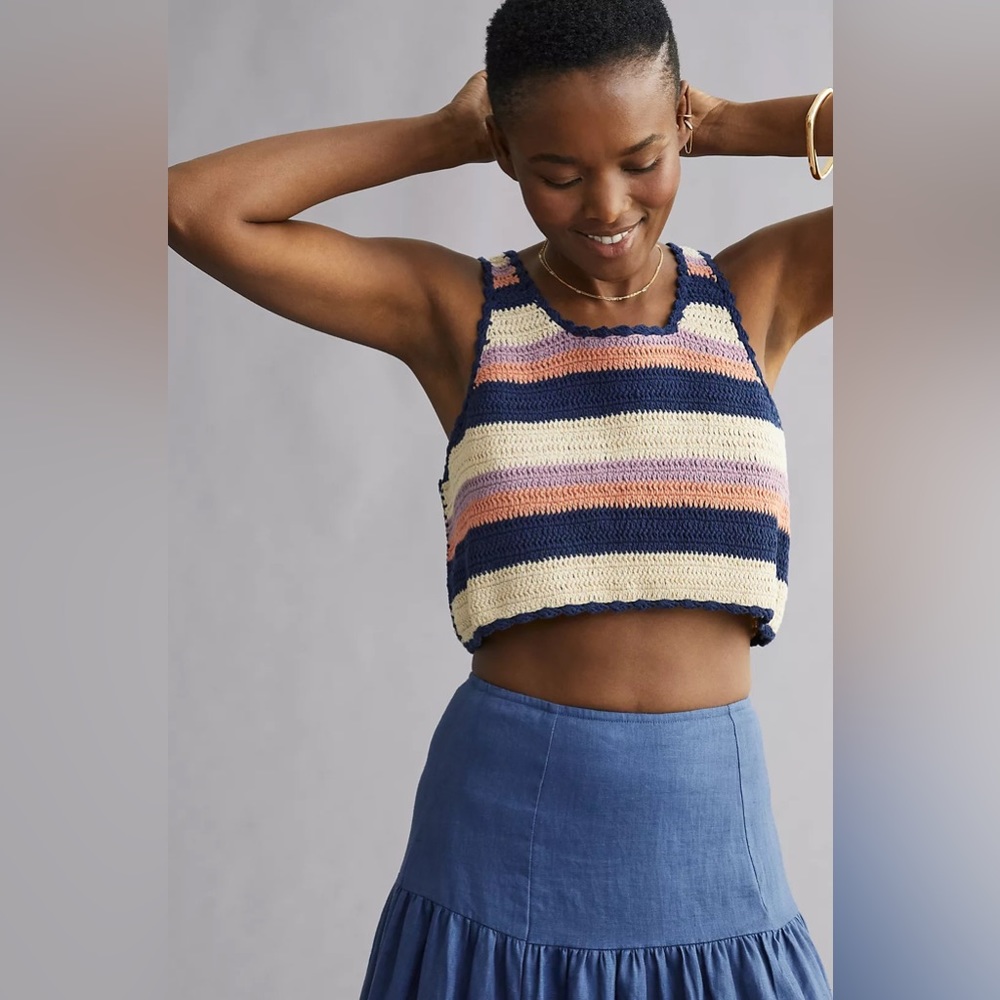 Anthropologie Lace-Up Crochet Crop Top